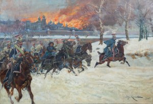 Jerzy Kossak (1886 Kraków - 1955 tamże), Odwrót spod płonącej Moskwy, 1925 r.