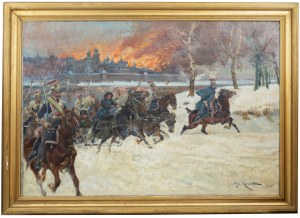 Jerzy Kossak (1886 Kraków - 1955 tamże), Odwrót spod płonącej Moskwy, 1925 r.