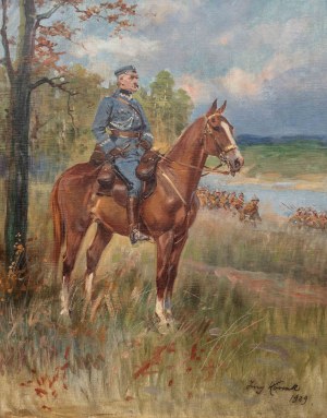 Jerzy Kossak (1886 Kraków - 1955 tamże), Marszałek Józef Piłsudski na Kasztance, 1929 r.