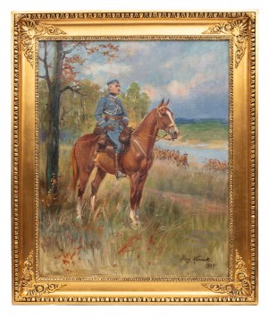 Jerzy Kossak (1886 Kraków - 1955 tamże), Marszałek Józef Piłsudski na Kasztance, 1929 r.