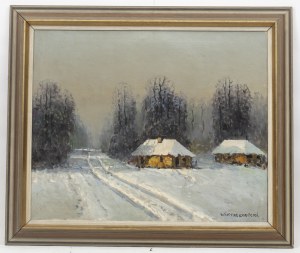 Wiktor Korecki (1890 Kamieniec Podolski - 1980 Milanówek), Pejzaż zimowy z chatami
