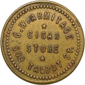 Kanada St Thomas 5 Cent G.W. Armitage Zigarrenladen Token