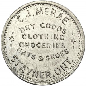 Canada Stayner Ontario 10 Cent C.J. McRae Merchant Token 952-C-D