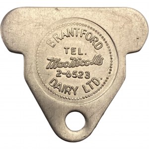 Canada Brantford Ontario 1 Quart MacNicoll's Dairy Ltd. Merchant Milk Token