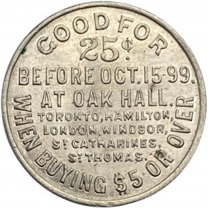 Canada Hamilton Ontario 25 Cent Oak Hall Merchant Token 464-AC-A