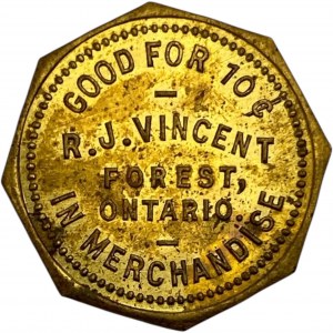 Canada Forest Ontario 10 Cent R.J. Vincent Merchant Token 384-H-Dx