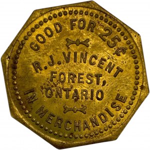 Canada Forest Ontario 25 Cent R.J. Vincent Merchant Token 384-H-Cx