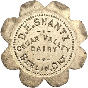 Canada Berlin (Kitchener) Ontario 1 Quart Cedar Valley Dairy D.E. Shantz Merchant Milk Token