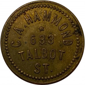 Canada St. Thomas Ontario 1907 5 Cent C.A. Hammond Tobacco & Billiards Merchant Token