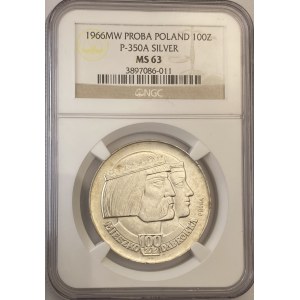Poland 1966 MW 100 Złotych Silver Pròba Mieszko & Dąbrówka Half Bust
