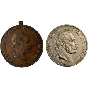Austria 1907 5 Korona and Kriegsmedaille War Medal (2 Pieces)