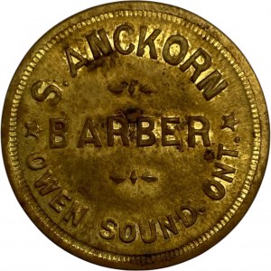 Canada Owen Sound Ontario 1901 S. Anckorn Barber One Shave Merchant Token 768-C-A