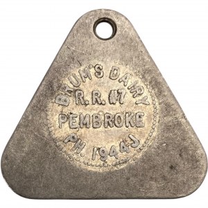 Canada Pembroke Ontario 1 Quart Brum's Dairy Merchant Milk Token