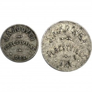 Canada Forestville Ontario J.A. Hoover 5 & 50 Cent Merchant Tokens 388-A-B 388-A-E (Lot of 2)