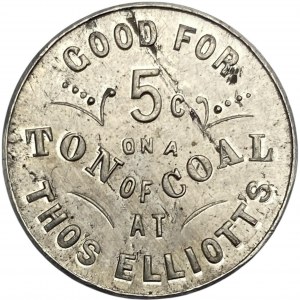 Canada Brantford Ontario 5 Cent Thos Elliots Coal 1893 Merchant Token LeRoux 1069r