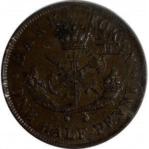 Province of Canada, Bank of Upper Canada 1857 Half Penny Token PC-5D