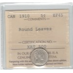 Canada 1910 Silver 5 Cent Round Leaves