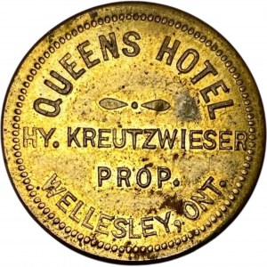 Canada Wellesley Ontario 5 Cent Queens Hotel Hy. Kreutzwieser Merchant Token 1128-C-E
