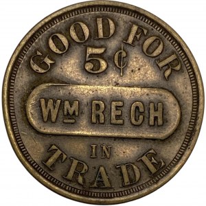 United States New York Tonawanda 5 Cent The Brunswick Collender Co. Check Wm. Rech Merchant Token