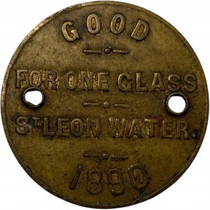 Canada St. Leon Quebec 1890 One Glass St. Leon Mineral Water Co. Merchant Token