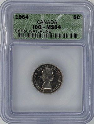 Canada 1964 5 Cent Extra Waterline - Scarce