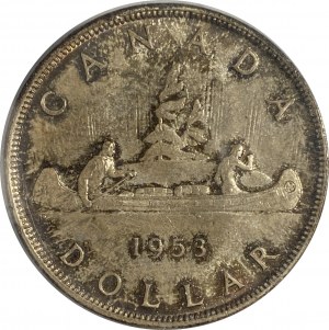 Canada 1953 Silver Dollar Shoulder Fold