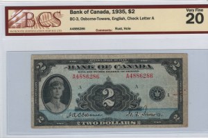 Bank of Canada 1935 $2 Banknote BC-3