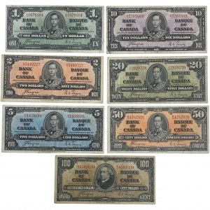 Bank of Canada 1937 $1 to $100 Banknote Lot $188 Face Value (7 Pieces)