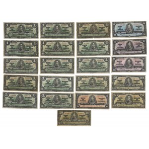 Bank of Canada 1937 $1 to $20 Banknote Lot $101 Face Value (21 Pieces)