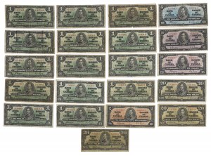 Bank of Canada 1937 $1 to $20 Banknote Lot $101 Face Value (21 Pieces)