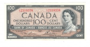 Bank of Canada 1954 $100 Banknote A/J BC-43c