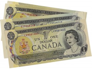 Bank of Canada 1973 $1 Banknotes Lot Some in Sequence (15 Pieces)