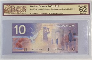 Bank of Canada 2001 $10 Banknote FDT BC-63aA