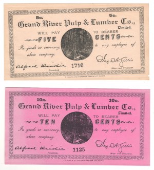 Canada Grand River Pulp & Lumber Co. 5 & 10 Cent Merchant Scrips