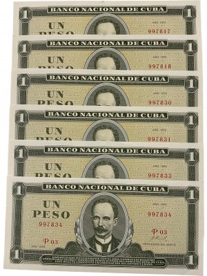 Cuba 1972 1 Peso Banknote Lot (6 Pieces)