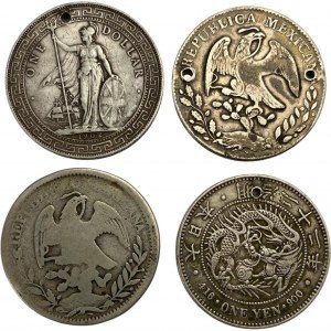 Japan Mexico Great Britain Trade Dollar / Crown Lot (4 pieces)