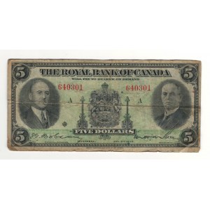 Canada The Royal Bank of Canada 1935 $5 Banknote 630-18-02a