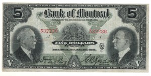 Canada Bank of Montreal 1931 $5 Banknote 505-58-02