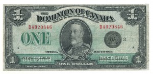 Dominion of Canada 1923 $1 Banknote Black Seal DC-25n