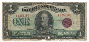 Dominion of Canada 1923 $1 Banknote Bronze Seal DC-25i