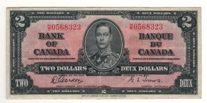 Bank of Canada 1937 $2 Banknote N/B BC-22b