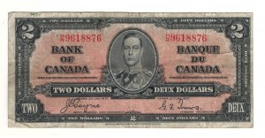 Bank of Canada 1937 $2 Banknote H/R BC-22c