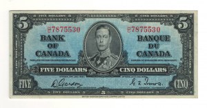 Bank of Canada 1937 $5 Banknote H/C BC-23b