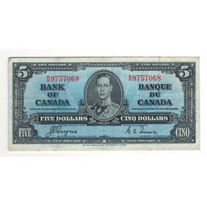 Bank of Canada 1937 $5 Banknote B/S BC-23c