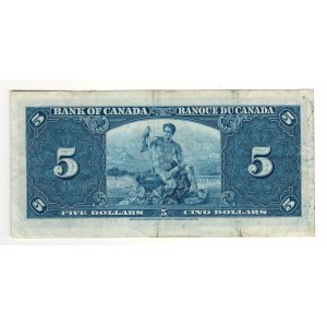 Bank of Canada 1937 $5 Banknote B/S BC-23c