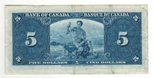Bank of Canada 1937 $5 Banknote B/S BC-23c
