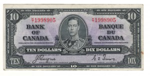 Bank of Canada 1937 $10 Banknote K/T BC-24c