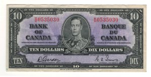Bank of Canada 1937 $10 Banknote K/D BC-24b