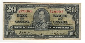 Bank of Canada 1937 $20 Banknote C/E BC-25b