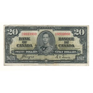 Bank of Canada 1937 $20 Banknote K/E BC-25c